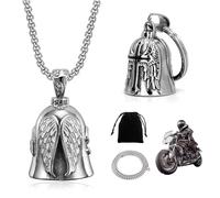 DALAETUS 2 Pcs Guard Bells For Motorcycles with 1 Chain and 1 Velvet Pouch Set, Titanium Steel Motorcycle Biker Luck Riding Spirit Bell, Motorcycle Accessories Gifts for Biker Riders Man Husband