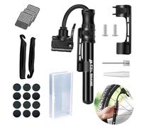 DALAETUS 24 Pcs Bike Pump Set, Tyre Pump with Round Patch, Metal Thwarts, Tyre Pry Bars, Storage Box for Mountain Bike and Road Bike Tyre Inflation, Universal Presta and Schrader Valves