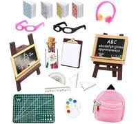 DALAETUS 27 Pcs School Supplies Set, Mini 1:12 Scale Doll School Supplies Include 11 Kind of Dollhouse Accessories for Girls Gift,Decorations,Doll Accessories, Pink/Black, no
