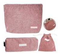 DALAETUS 3 Pcs Cosmetic Bag, Valentines Day Pink Makeup Bag, Corduroy Toiletry Bag, Pencil Case and Drawstring Organiser for Women Girls Lover Girlfriend