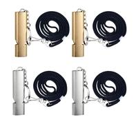 DALAETUS 4 Pcs Double Tube Metal Emergency Whistle Set, Super Loud Survival Whistle with Keychain and Lanyard, Outdoor Emergency Survival Whistle for Camping Survival, Boating, Hiking (Gold+Silver)