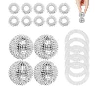 DALAETUS 4 Pcs Massage Ball Set with 10 Massage Ring & 5 Massage Bracelet, Spiky Massage Ball, Acupressure Ball for Stress Relief Tight Muscles (Silver)