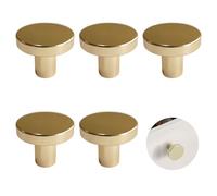 DALAETUS 5 Pcs Brass Round Cabinet Knobs, Single Hole Cupboard Door Handles, Drawer Knobs, Cupboard Knobs for Home and Office Use