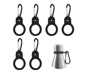 DALAETUS 6 Pcs Black Silicone Water Bottle Buckle - Portable Water Bottle Clip - Secure and Elastic Bottle Holder with Carabiner for Hiking, Camping, Traveling, and Outdoor Activities