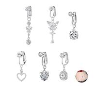 DALAETUS 6 Pcs Stainless Steel Non Piercing Fake Belly Rings Set, Zircon Fake Belly Button Rings, Silver Fake Navel Ring for Women, Girlfriend, Jewellery