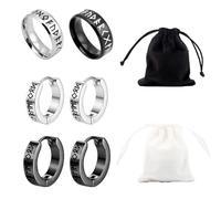 DALAETUS 8 Pcs Unisex Earring Set, Hypoallergenic Hoop Earrings with Rings, Drawstring Pockets, Norse Runes Jewellery, Viking Hoop Earrings, Earring Hoops for Birthday, Valentines Day Gifts for Lover