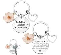 DALAETUS Keychain Set, 2 Pcs Inspirational Personalised Keyring Gifts, Sister's Keychain, Stainless Steel, Silver, Pink, Graduation Wedding Birthday