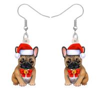 DALANE Acrylic Christmas Bow French Bulldog Dog Earrings Dangle Drop Anime Puppy Pets Jewelry for Women Girls Kids Dog Lovers Gifts Party Favors (Brown)