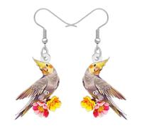 DALANE Acrylic Colorful Hawaiian Parrot Dangle Earrings Macaw Birds with Tropical Hibiscus Flower Spring Summer Beach Jewelry Bird Gifts for Bird Lovers Women Charms, M, Acrylic Stainless Steel, No