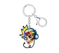 DALANE Acrylic Cool DJ Skull Keychain with Headphones Car Keys Wallet Keyring Accessories Gifts for Women Girls Music Lovers (Multicolour)