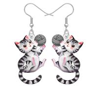 DALANE Acrylic Cute Cat Mom Gifts Tabby Cat Dangle Dangle Earrings Fun Animals Kitten Jewellery Accessories for Women Pets Lovers Charms (Beige)