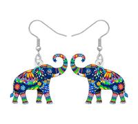 DALANE Acrylic Cute Colorful Jungle Elephant Dangle Drop Earrings Bohemian Style Mandala Pattern Design Animal Lovers Unique Jewellery Boho Gifts for Women Charms (Colorful)