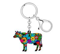 DALANE Acrylic Cute Cow Themed Gifts Keychain Farm Animal Car Keys Wallet Keyring Accessories Gifts for Women Girl Cow Lovers, Floral, Medium
