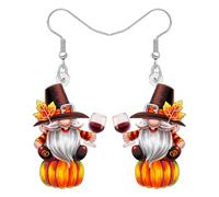 DALANE Acrylic Cute Fall Thanksgiving Gnome Dangle Earrings Gifts for Women, Turkey and Pumpkin Design, Autumn Harvest Holiday Jewellery Gnomes Gifts for Gnome Lovers (Brown)