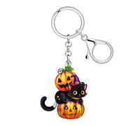 DALANE Acrylic Cute Halloween Black Cat Keychain with Pumpkin Keyring Spooky Holiday Accessories Gifts for Women Cat Lovers (Black)