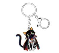 DALANE Acrylic Cute Halloween Black Cat Skeleton Keychain Keyring Accessories Spooky Gothic Gifts for Women Mom Cat Lovers (Black)