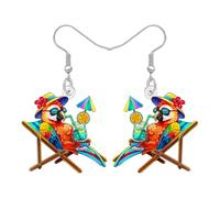 DALANE Acrylic Cute Hawaii Tropical Flower with Parrot Dangle Earrings Fun Animals Dangling Spring Summer Jewellery Bird Gifts for Women Bird Lovers Accessories (Colorful)