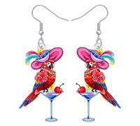 DALANE Acrylic Cute Hawaii Tropical Flower with Parrot Dangle Earrings Fun Animals Dangling Spring Summer Jewellery Bird Gifts for Women Bird Lovers Accessories (Pink)