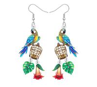 DALANE Acrylic Cute Hawaii Tropical Flower with Parrot Dangle Earrings Fun Animals Dangling Spring Summer Jewellery Bird Gifts for Women Bird Lovers Accessories (Blue)