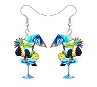 DALANE Acrylic Cute Hawaii Tropical Toucan Dangle Earrings Funny Cocktail Juice Margarita Earring Summer Jewellery Accessories Bird Gifts for Women Beach Lovers (Blue)