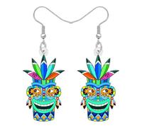 DALANE Acrylic Cute Hawaiian Tribal Tiki Mask Dangle Earrings for Women Polynesian Bohemian Tropical Summer Festival Jewellery Boho Gifts for Beach Vacation Luau Party (Blue)