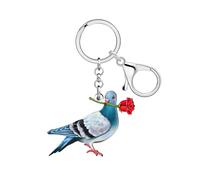 DALANE Acrylic Cute Pigeon Keychain with Rose, Romantic Style, Car Keys Keyring Accessories, Bird Gifts for Bird Lovers Women (Blue)