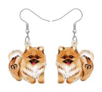 DALANE Acrylic Cute Pomeranian Dog Earrings Dangle Drop Anime Puppy Pets Jewelry for Women Girls Kids Dog Lovers Charms Gifts Party Favors Decor (Brown)