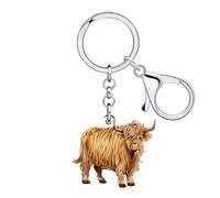 DALANE Acrylic Cute Scotland Highland Cow Keychain Car Keys Wallet Keyring Accessories Animal Scottish Gifts for Women Girls (Gold)