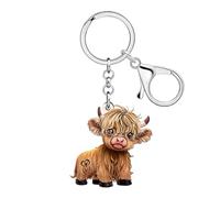DALANE Acrylic Cute Scotland Highland Cow Keychain Car Keys Wallet Keyring Accessories Animal Scottish Gifts for Women Girls (Brown)