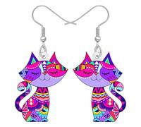 DALANE Acrylic Funny Cat Mom Gifts Dangle Drop Earrings Cute Bohemian Geometric Design Unique Jewellery Boho Gifts for Women Cat Lovers Pets Kitten Owners (Purple)