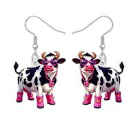 DALANE Acrylic Funny Cow Dangle Earrings Cartoon Cool Farm Animal Design Statement Cattle Quirky Jewellery Accessories Farmer Gifts for Women Cow Lovers Charms (White)