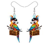 DALANE Acrylic Funny Pirate Parrot Dangle Drop Earrings Cute Macaw on Treasure Chest Design Unique Pirate Costume Jewellery Accessories Bird Gifts for Women Bird Lovers (Colorful)