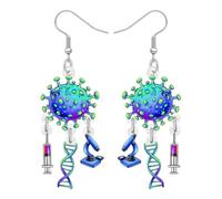 DALANE Acrylic Funny Science Laboratory Virus Dangle Earrings Novelty Biology Chemistry Teacher Quirky Jewellery Appreciation Gifts for Women Student Back To School Charms (Blue)