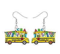 DALANE Acrylic Funny Teacher Earrings Dangle Drop Books Car School Bus Teacher Appreciation Gifts for Women Girls Kids Back to School Jewelry (Yellow)