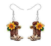 DALANE Acrylic Funny Western Cowboy Cowgirl Hat Boots Dangle Earrings Cute Bohemian Country Music Jewellery Accessories Outfit Gifts for Women Rodeo Charms (Brown)