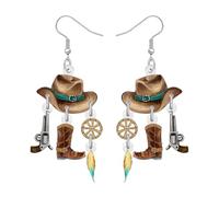 DALANE Acrylic Funny Western Cowboy Cowgirl Hat Boots Earrings Cute Bohemian Dangle Earrings Country Music Handmade Jewellery Outfit Gifts for Women Rodeo Charms (Brown)