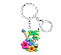 DALANE Acrylic Hawaiian Ukulele Keychain Summer Beach Tropical Hibiscus Flower Accessories Guitar Gifts for Women Bag Charms (Palm Tree)