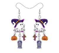 DALANE Acrylic Novelty Halloween Gifts Spooky Ghost Pumpkin Dangle Earrings Goth Witch Hat Grim Reaper Charms Gothic Holiday Costumes Jewellery Unique Gifts for Women (White)