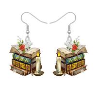 DALANE Acrylic Vintage Cute Book Dangle Earrings Teacher Appreciation Gifts for Women Book Lovers, Fun Student Graduation Bookpile Jewelry Bookish Gifts for Reader Bookworm Librarian, M, Acrylic, No