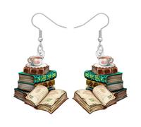 DALANE Acrylic Vintage Cute Book Dangle Earrings Teacher Appreciation Gifts for Women Book Lovers, Fun Student Graduation Bookpile Jewelry Bookish Gifts for Reader Bookworm Librarian, M, Acrylic, No