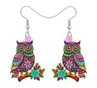 DALANE Boho Owl Dangle Earrings Owl Gifts for Women, Floral Bohemian Whimsical Spring Nature Lovers Jewelry Animal Bird Gifts for Bird Lovers Accessories