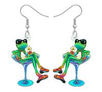 DALANE Cute Acrylic Anime Cowboy Hawaii Frog Earrings Dangle Drop Animals Jewelry Gifts for Women Girls Kids Charms Party Favors (Hawaiian Frog A)