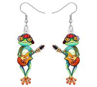 DALANE Cute Acrylic Anime Cowboy Hawaii Frog Earrings Dangle Drop Animals Jewelry Gifts for Women Girls Kids Charms Party Favors (Guitar Frog)