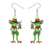DALANE Cute Acrylic Anime Cowboy Hawaii Frog Earrings Dangle Drop Animals Jewelry Gifts for Women Girls Kids Charms Party Favors (Cowboy Frog)