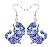 DALANE Cute Acrylic Dog Mom Gifts Cavalier King Charles Spaniel Dangle Earrings Novelty Bohemian Mandala Pattern Design Pets Puppy Owners Jewellery Boho Gifts for Dog Lovers Women (Blue)