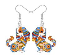 DALANE Cute Acrylic Dog Mom Gifts Cavalier King Charles Spaniel Dangle Earrings Novelty Bohemian Mandala Pattern Design Pets Puppy Owners Jewellery Boho Gifts for Dog Lovers Women (Colorful)