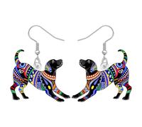 DALANE Cute Acrylic Dog Mom Gifts Labrador Dangle Earrings Novelty Folk Art Pattern Design Statement Bohemian Jewellery Boho Gifts for Women Dog Lovers Pets Puppy Owners (Black)