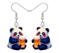 DALANE Cute Oktoberfest Panda Beer Mug Dangle Earrings Outfits Gifts for Women Acrylic German Festive Cartoon Animal Design Unique Jewellery for Beer Lovers Accessories (Grey)