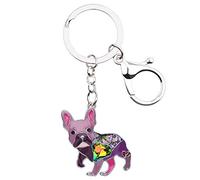 DALANE Enamel Alloy Rhinestone French Bulldog Keychains Puppy Dog Key Ring Charms Pets Jewelry Gifts for Women Girls (Violet)