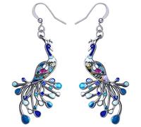 DALANE Enamel Alloy Rhinestone Novelty Peacock Earrings Peafowl Dangle Bird Jewelry for Women Girls Charms Gifts (Blue)